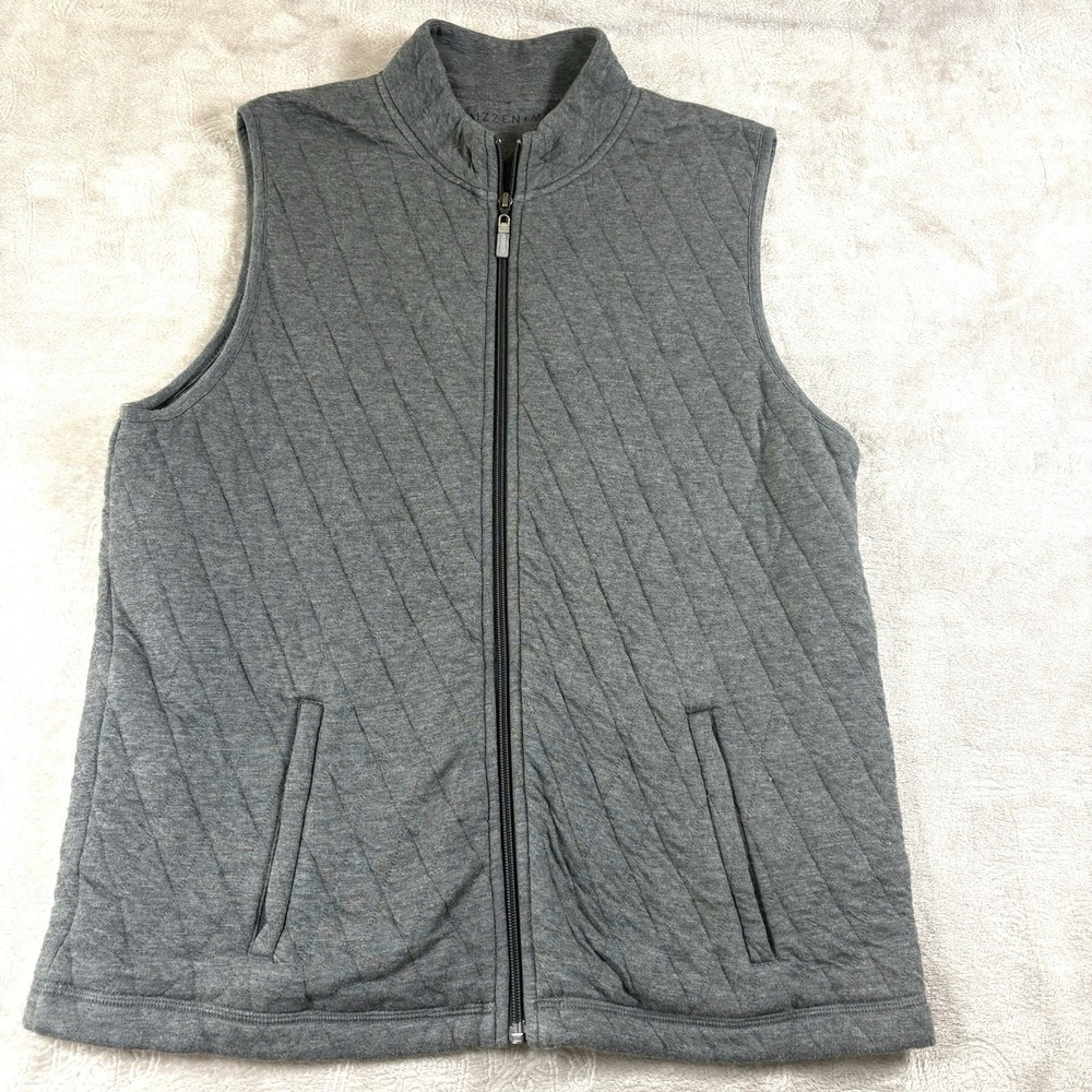 Mizzen + Main Quilted Vest‎ Mens Medium Gray Full Zip Belson Casual Golf Golfer